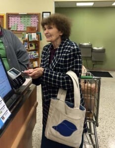 Grace, on one of her many trips to the grocery store with Joy.
