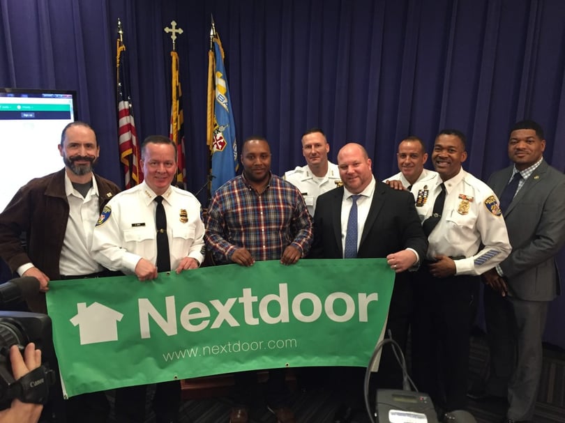 Baltimore resident Robert Yocham, Baltimore Police Commissioner Kevin Davis, Baltimore resident and Nextdoor Founding Member and Lead, Earl Johnson, and Nextdoor’s Joseph Porcelli.