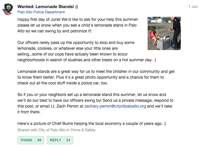 Palo Alto Police Department’s original post on Nextdoor.